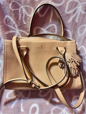 kate spade Pebbled Leather Satchel in Blush Peach
